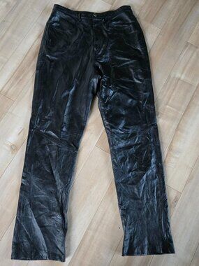 J. KHAKI Vintage 100% Genuine Leather Pants Black High Rise Straight Leg Size 6